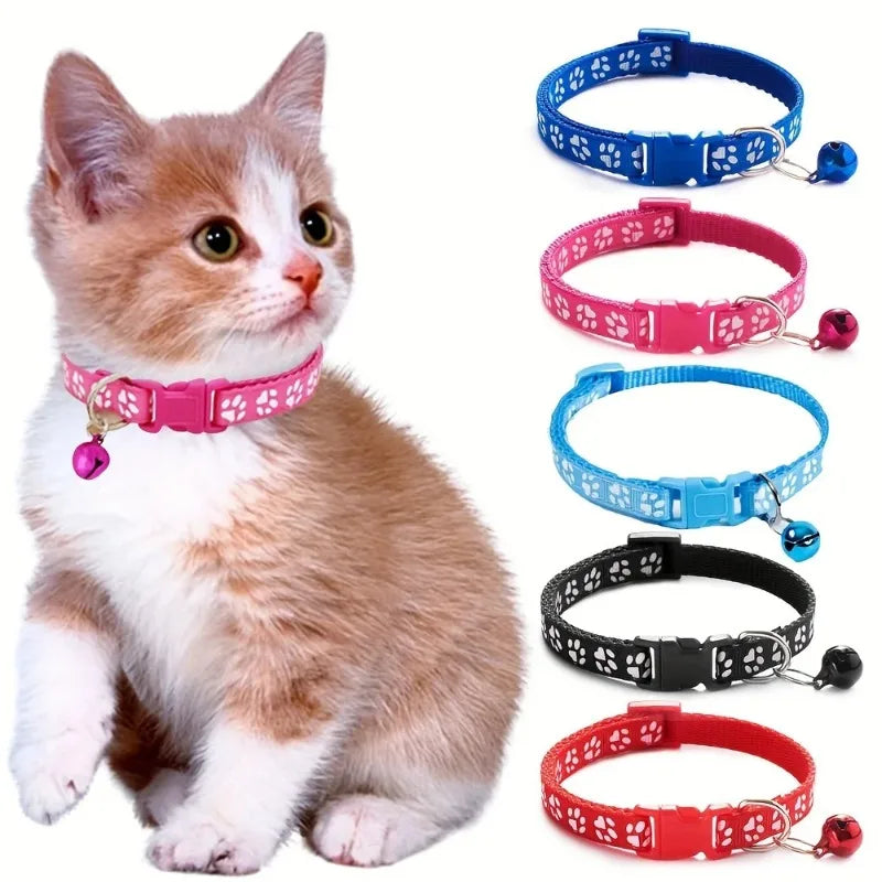 Collar de moda para gatos, con diseño colorido y campana, ajustable, para gatos y gatitos, collar con anillo DIY, accesorios para mascotas