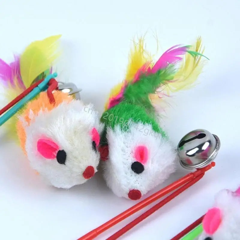 Varita pluma ratón falsa para hacer ejercicio, palo Teaser para gato, juguete interactivo T4MC, 3 uds.