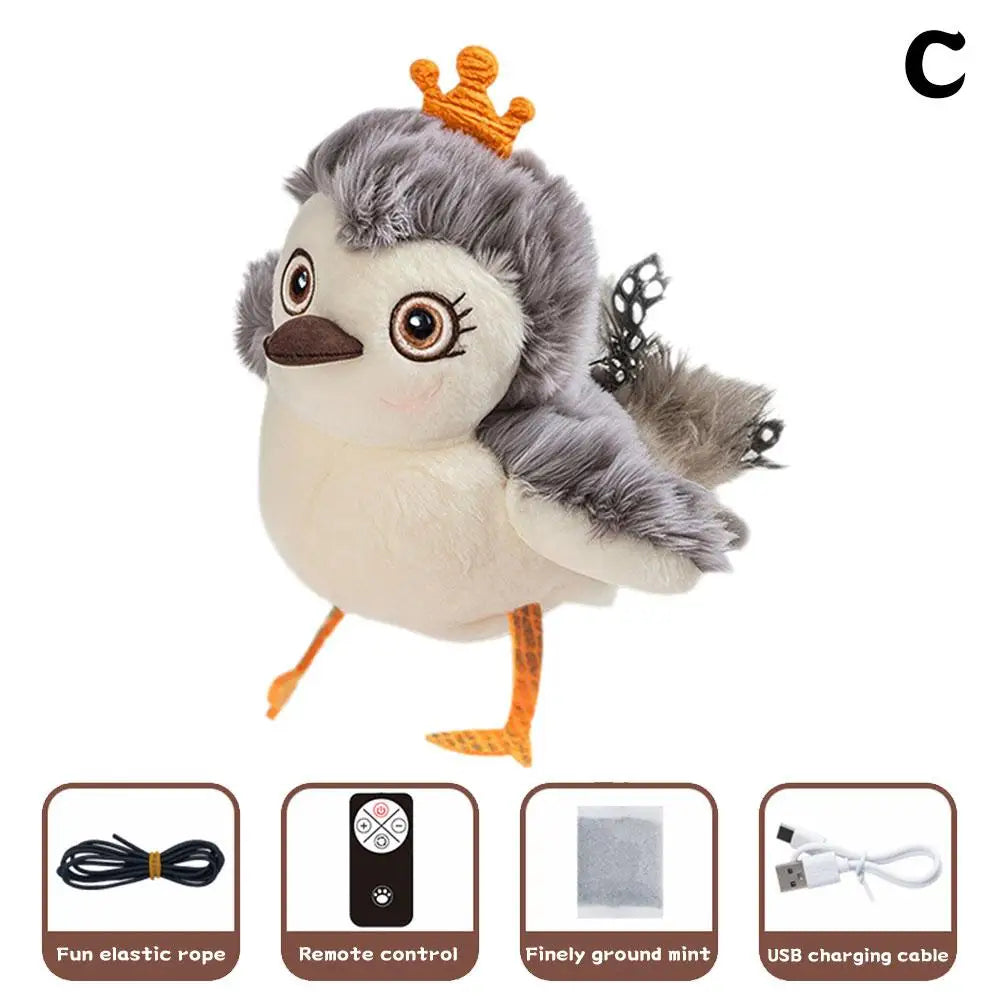 Pájaro interactivo de peluche gris y blanco con corona naranja, color C