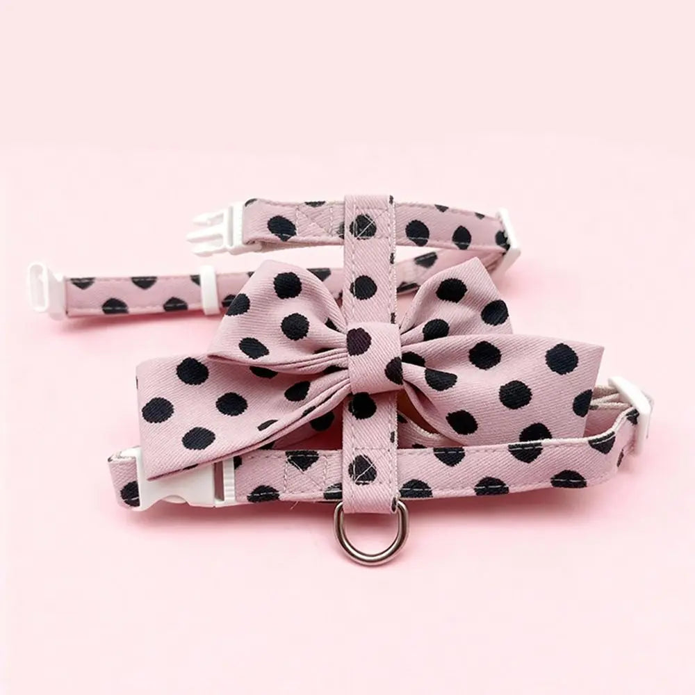 Lindo Arnés de Puntos para Mascotas con Lazo, Correa de Tracción Ajustable para Mascotas con Collar, Correa de Tracción para Gatos