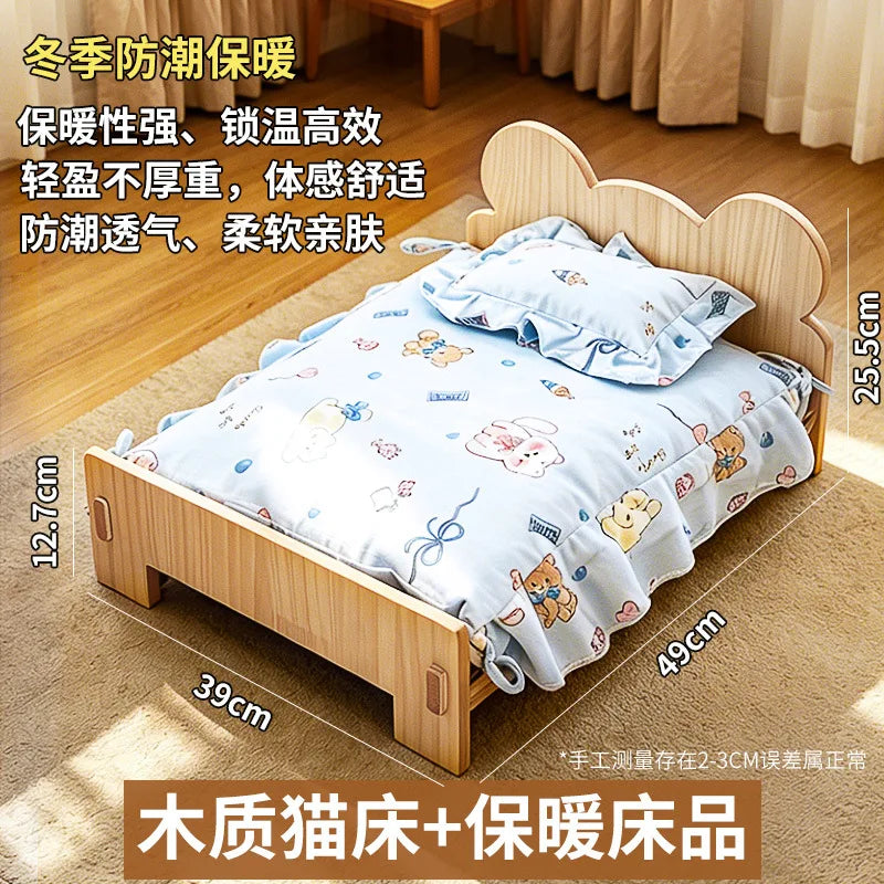 Cama de madera para gatos y perros