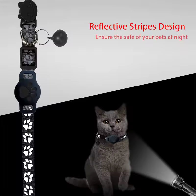 Collar localizador Bluetooth negro con tiras reflectantes y colgante