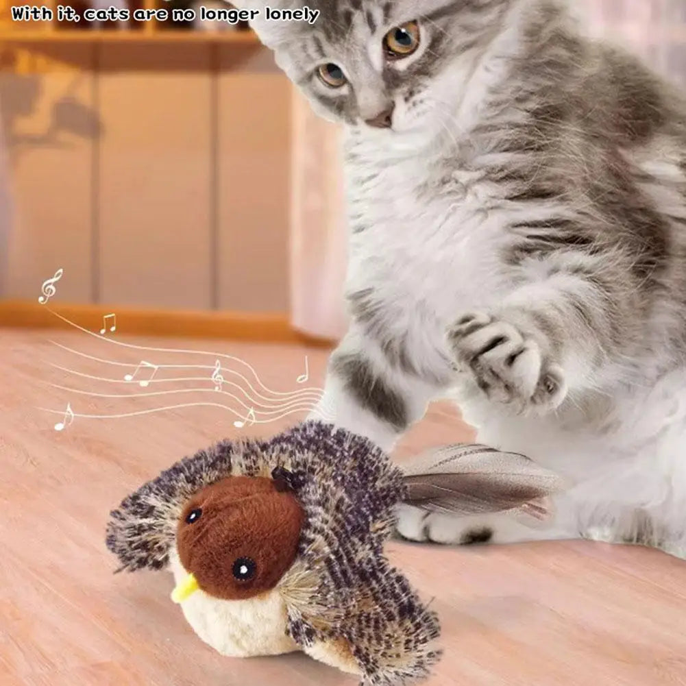 Pájaro de peluche marrón con alas peludas y patitas negras