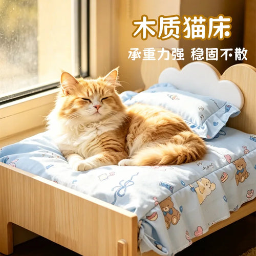 Cama de madera para gatos y perros